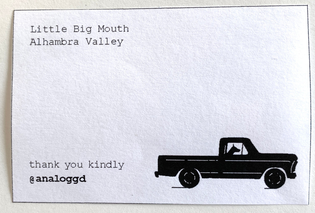 Little Big Mouth, Alhambra Valley, Analoggd Tiny Print - 2.5 x 3.5