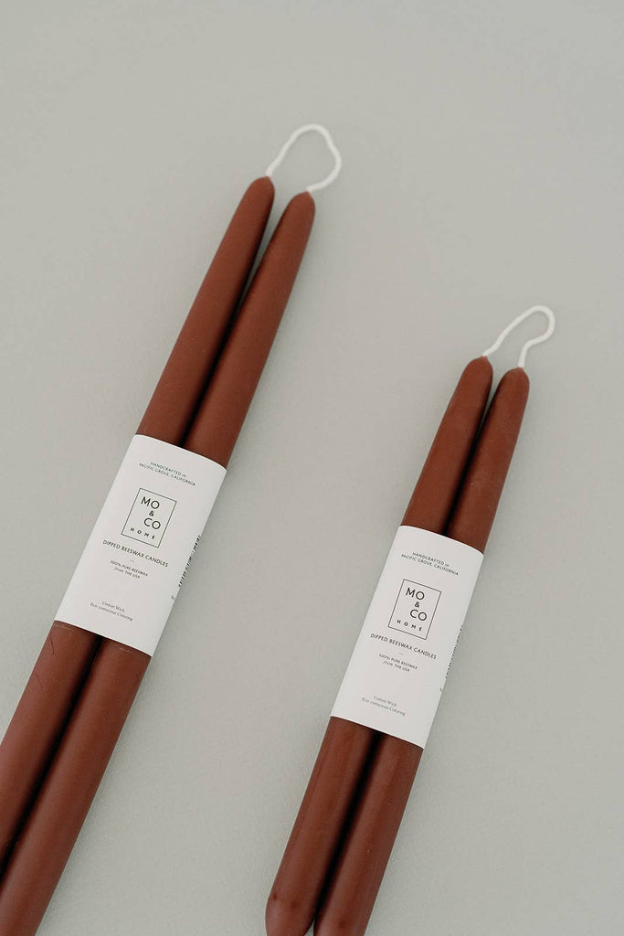 Mo&Co Home -  Burgundy | Dipped Beeswax Taper Candles | All Natural: 10 Inches