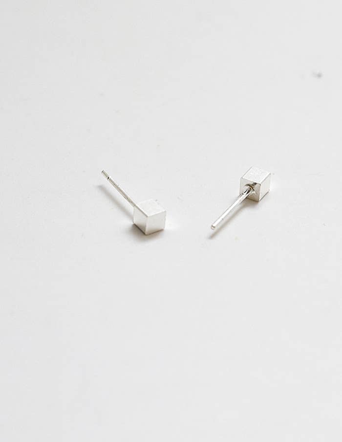 Admiral Row - Tiny Silver Cube Square Earrings