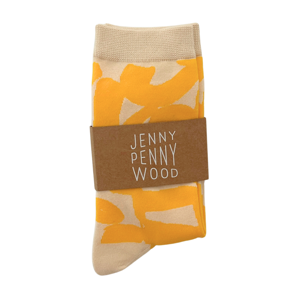 Jenny Pennywood - Crew Socks - Checks in Yellow Mustard & Natural