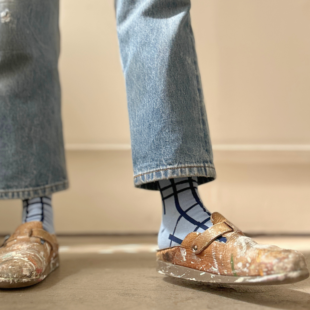 Jenny Pennywood - Crew Socks - Darby in Steele Blue & Midnight