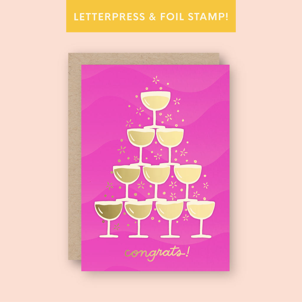 Half Pint Studio - Congrats Champagne Letterpress and Foil Greeting Card