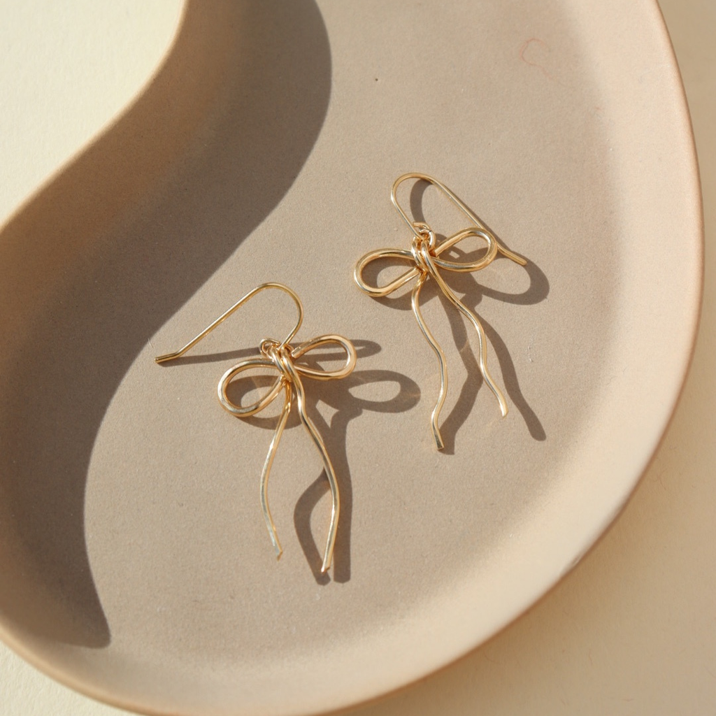 Token Jewelry - Coquette Bow Earrings: 14k Gold Fill