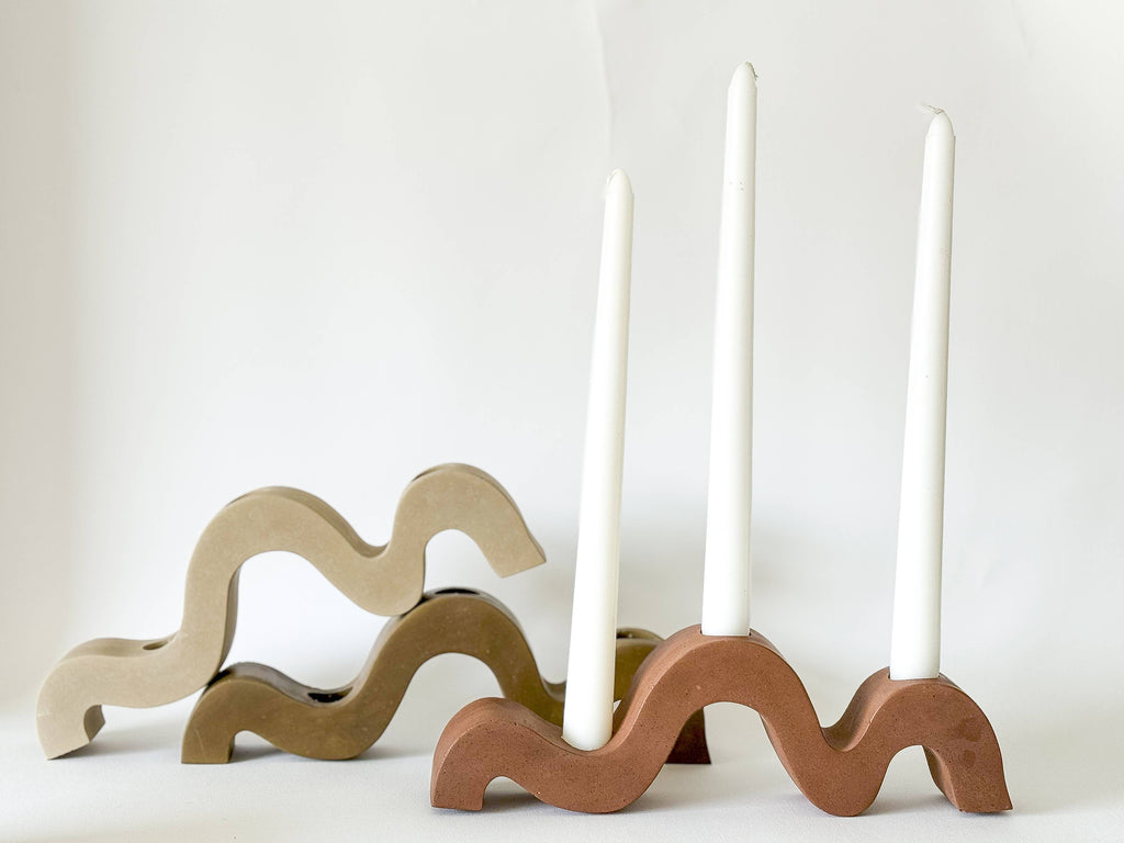 Sunday Nomad - Wavy Taper Candle Holder | Candlestick Holder: Saddle