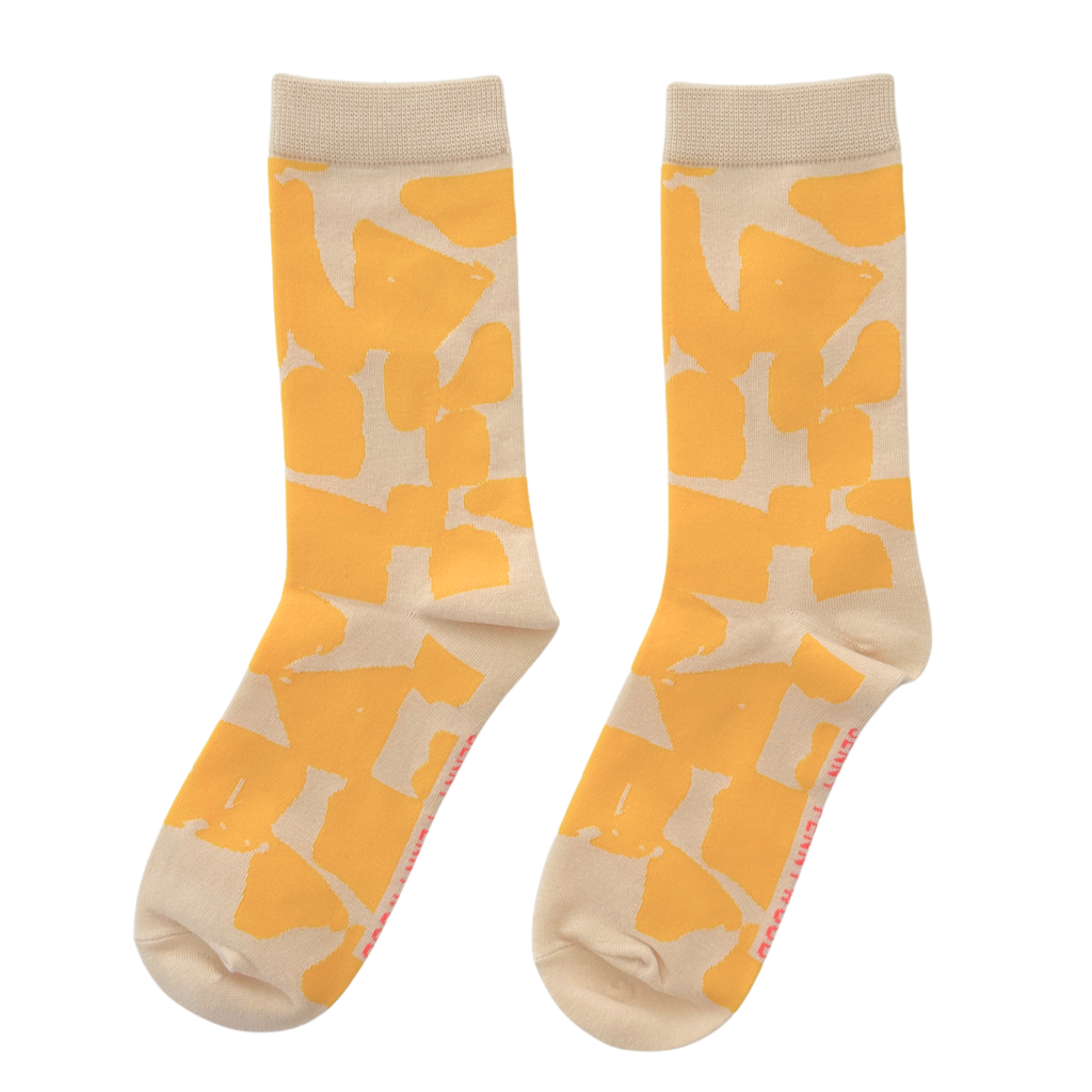 Jenny Pennywood - Crew Socks - Checks in Yellow Mustard & Natural