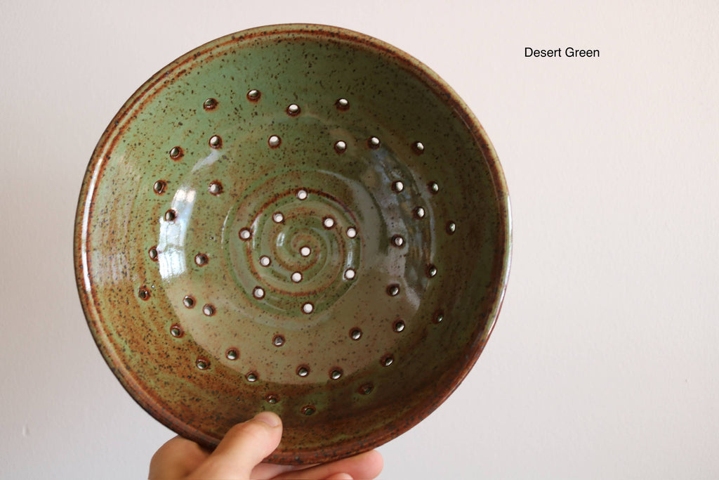 KJ Pottery - Berry Bowl: Moss Green / Raw rim