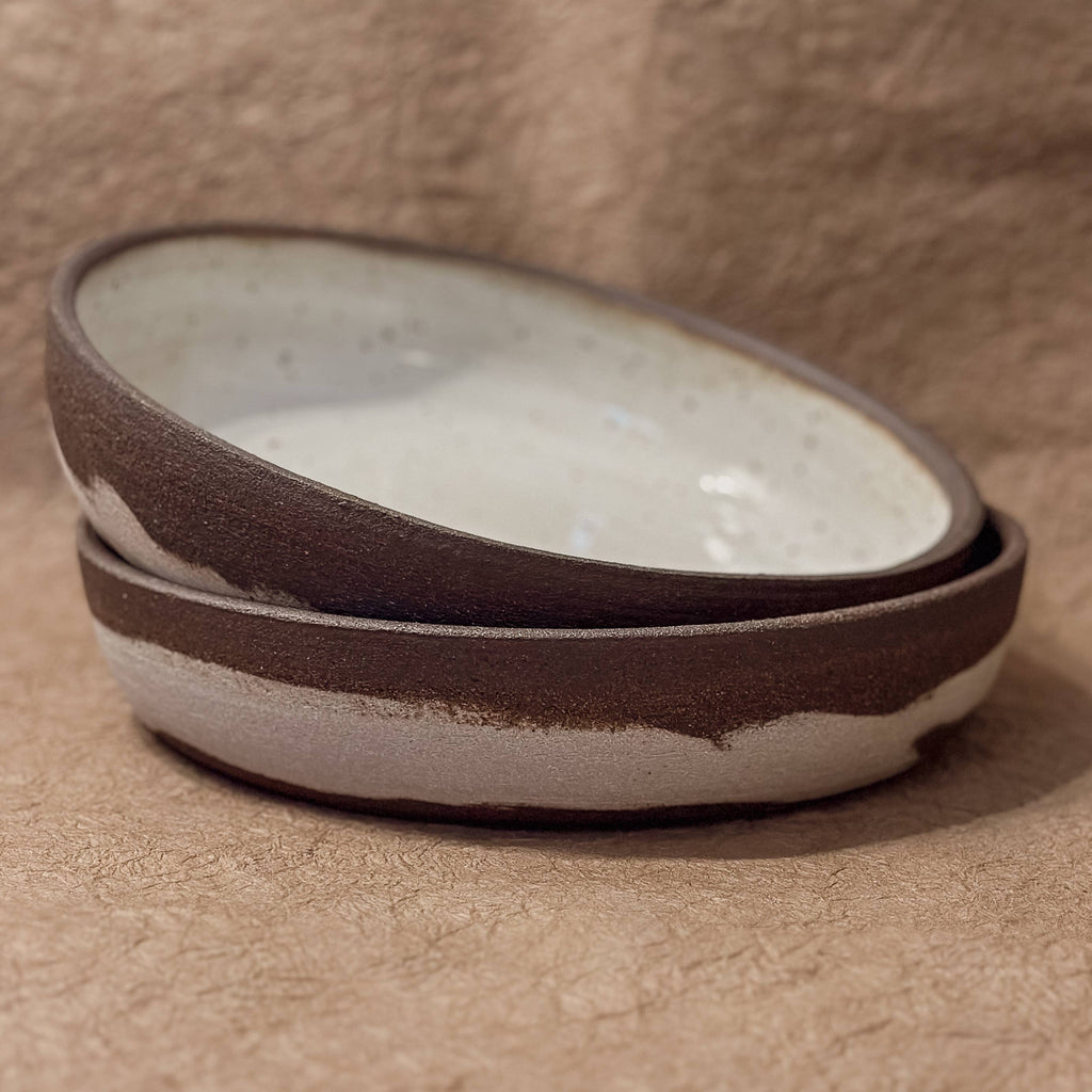 Olivia Snow Ceramics - 9" Dark Brown/White Marbled Coupe Bowl