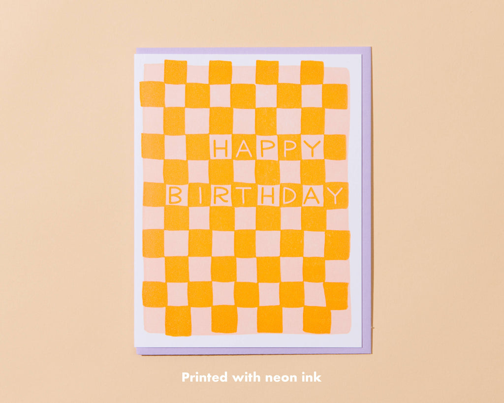 And Here We Are - Checkerboard Birthday Letterpress Greeting Card