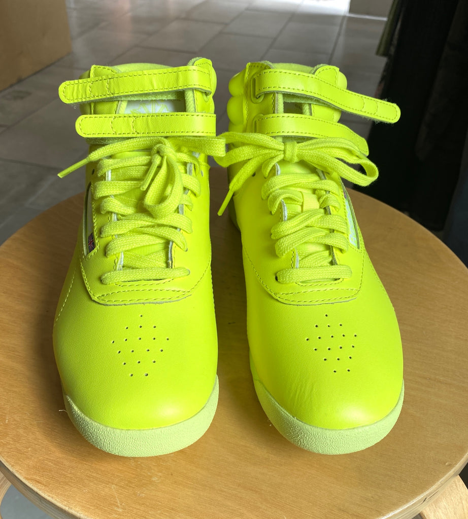 LOOP - Reebok Solar Acid Yellow Hi-Top Sneakers, Sz 7.5 (#17)