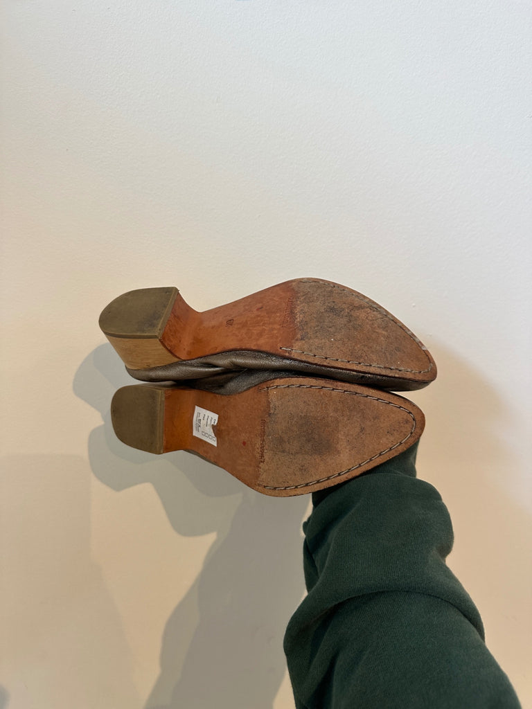 LOOP - Rachel Comey Wood Block Gold Heels, Size 6.5 (#438)