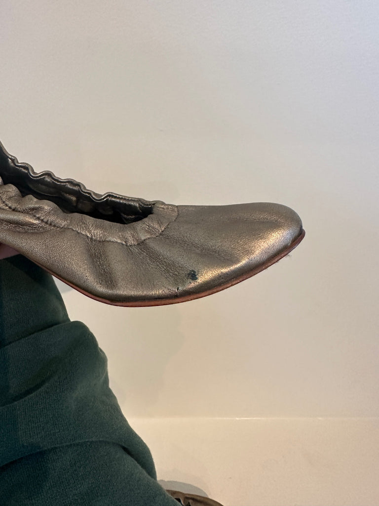 LOOP - Rachel Comey Wood Block Gold Heels, Size 6.5 (#438)