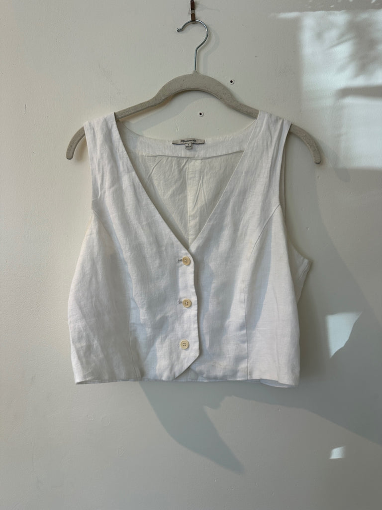 LOOP - Madewell White Linen Vest, Size 6 (#440)