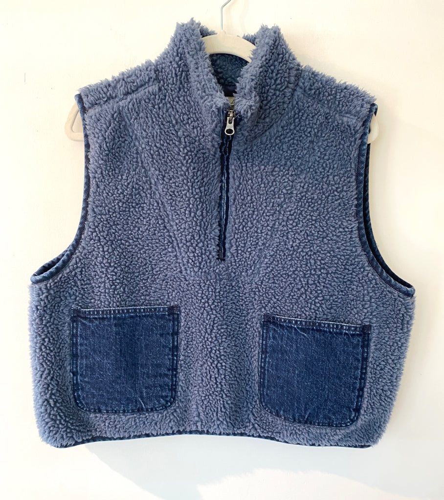 LOOP - Madewell Shearling Denim-Pocket Pullover, Sz M (#366)