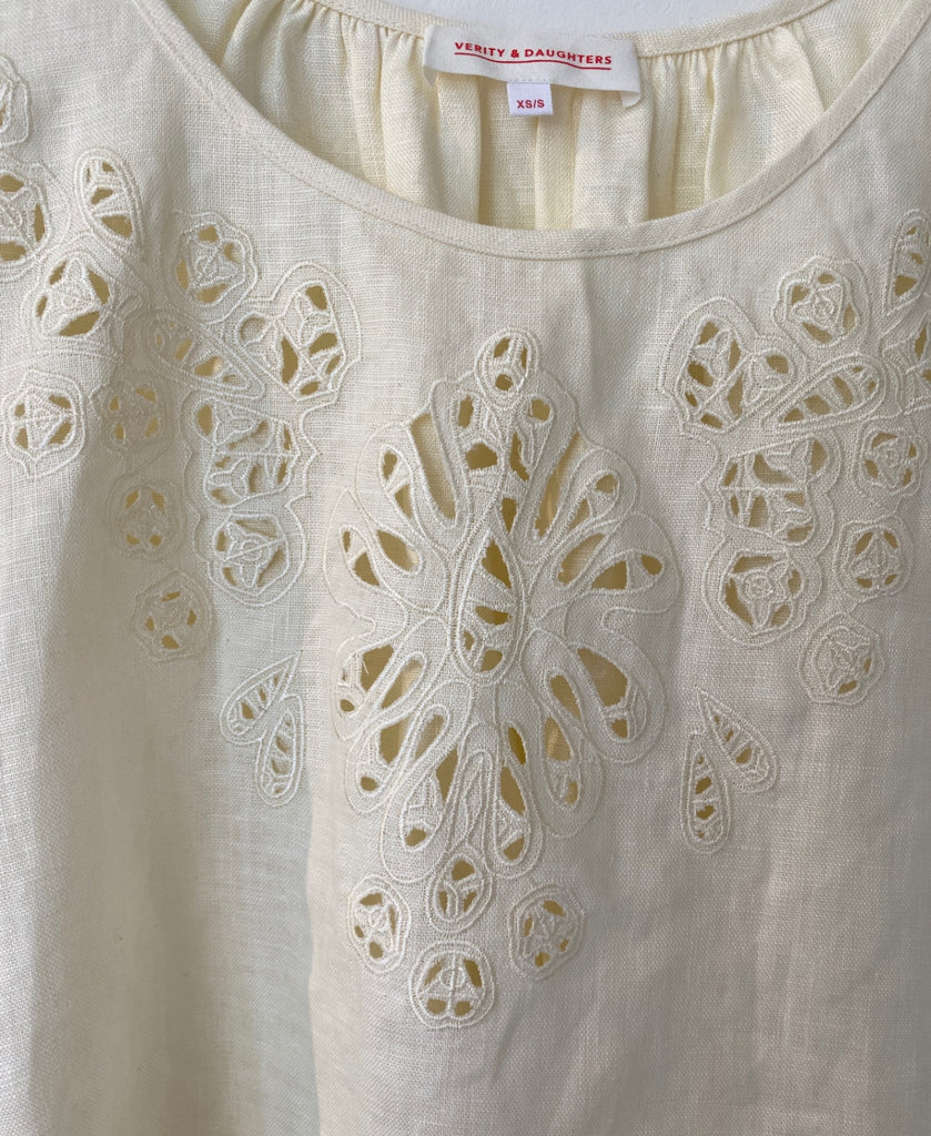 LOOP - Verity & Daughters Embroidered Linen Blouse, Sz XS/S (#163)