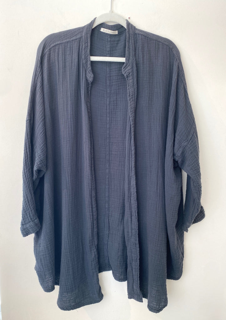 LOOP - Black Crane Gauze Kimono, Sz S (#248)