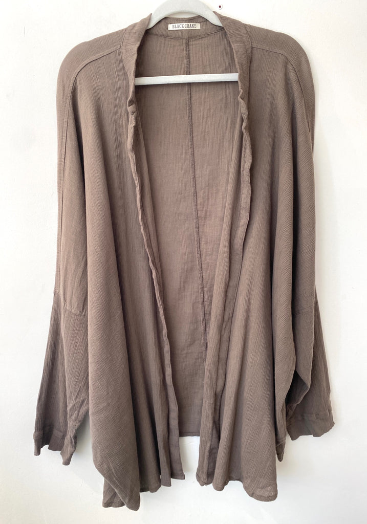 LOOP - Black Crane Cotton Gauze Kimono, Sz One Size (#248)