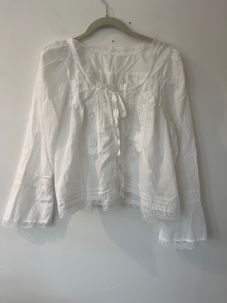 LOOP- White Lace Blouse, Sz S (#122)