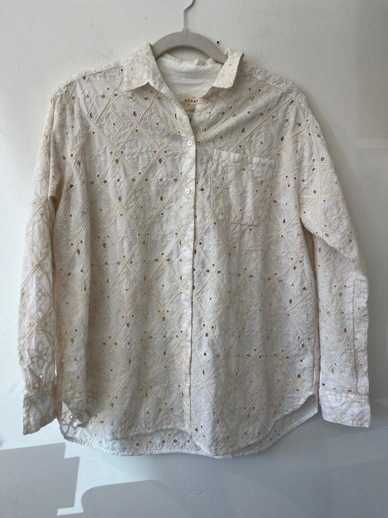 LOOP- Sézane Embroidered Button-Up Blouse, Sz S (#19)