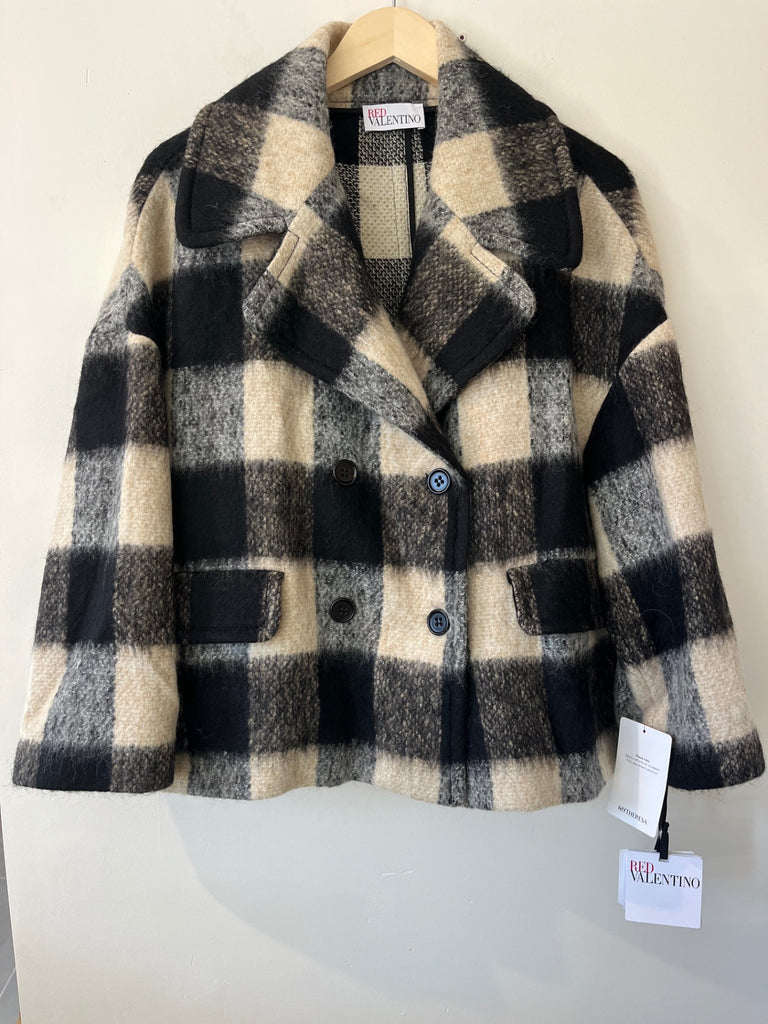 LOOP - Red Valentino Wool-Blend Plaid Coat, Sz 46 (#362)