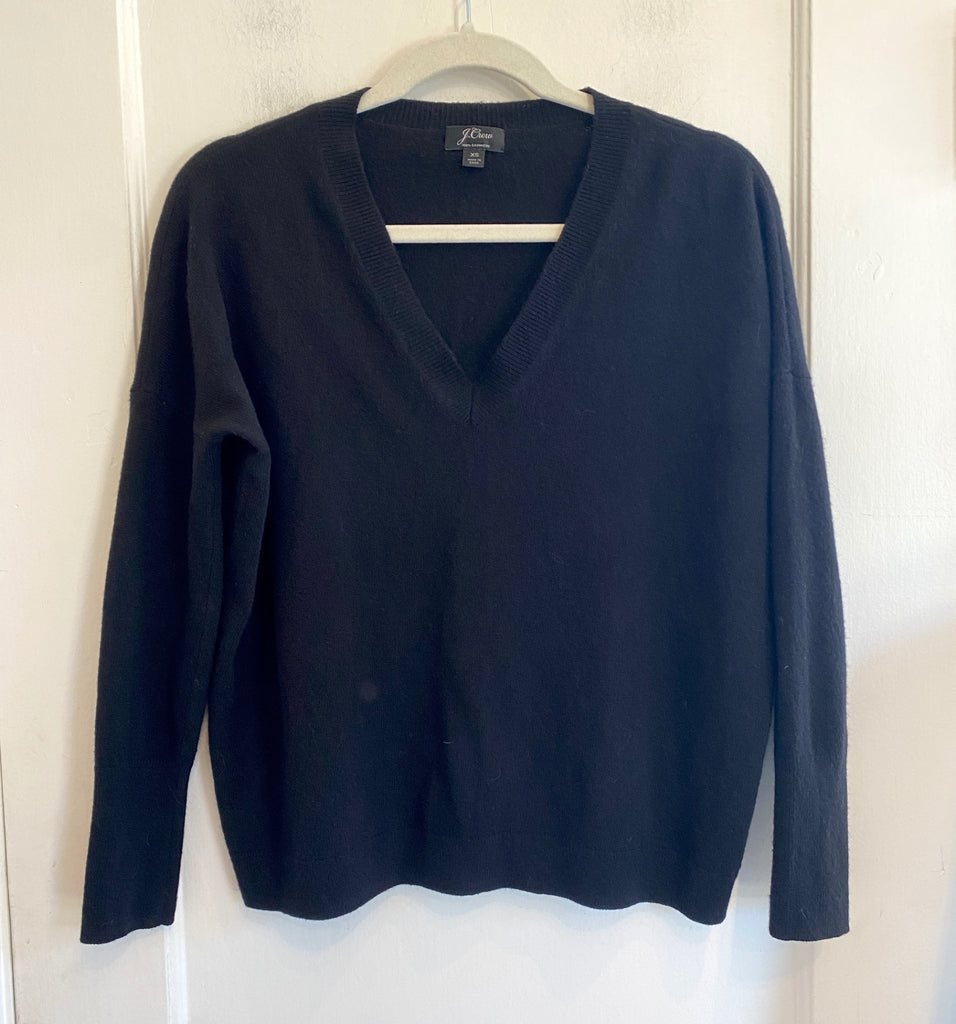 LOOP - J. Crew V-Neck Cashmere Sweater Black, Sz XS (#51)