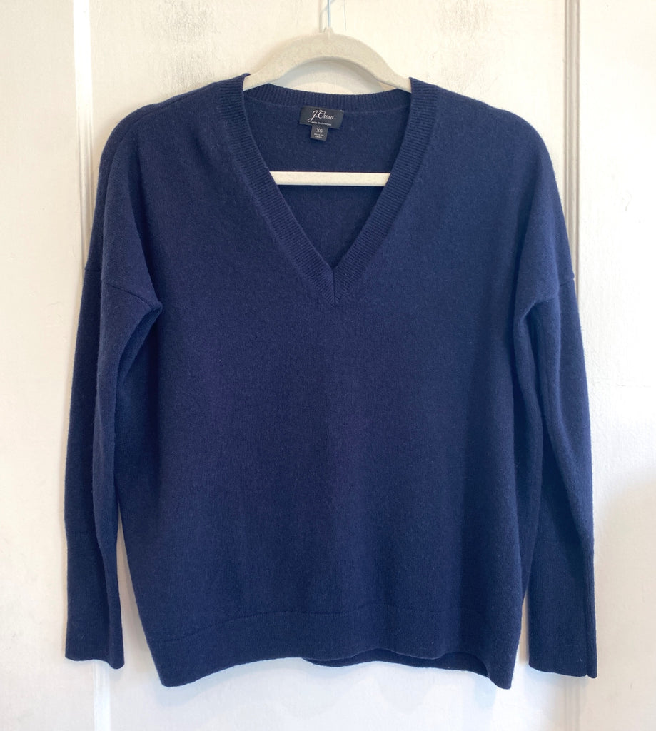 LOOP - J. Crew V-Neck Cashmere Sweater Navy, Sz XS (#51)