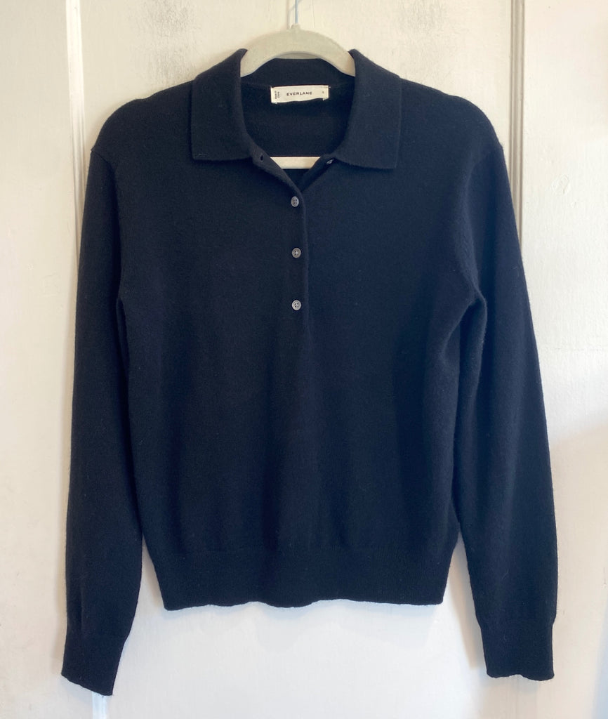 LOOP - Everlane Collared Cashmere Sweater Black, Sz S (#51)