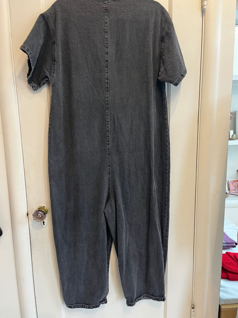 Denim Short-Sleeve Jumpsuit, (#423)
