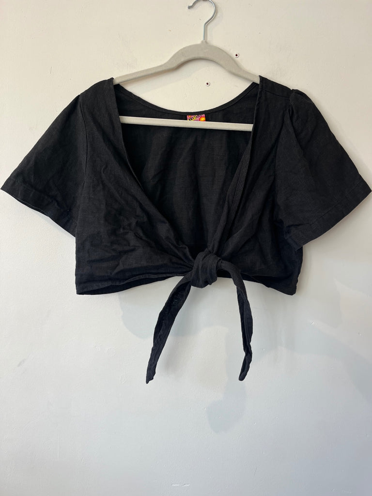  Ett le Studios Black Linen Tie-Front, Sz S (#423)