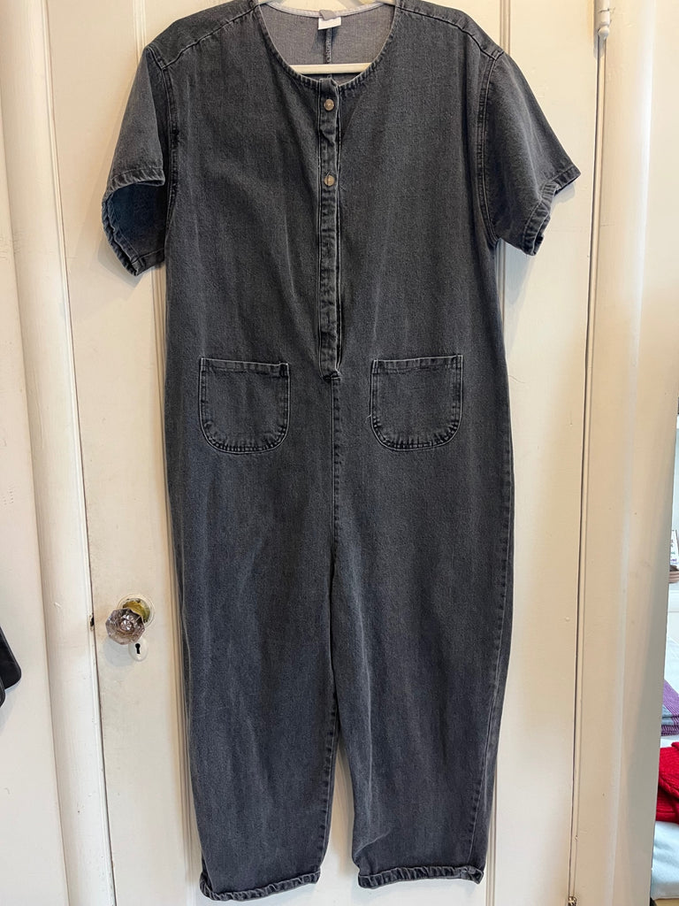 Denim Short-Sleeve Jumpsuit, (#423)