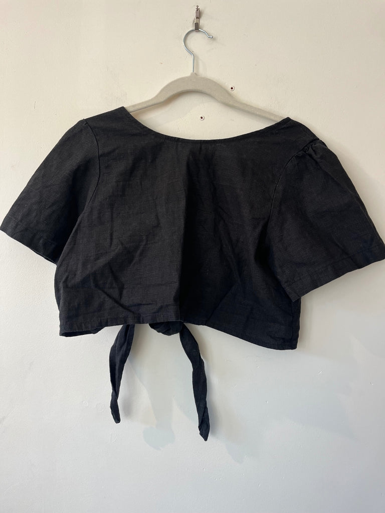  Ett le Studios Black Linen Tie-Front, Sz S (#423)