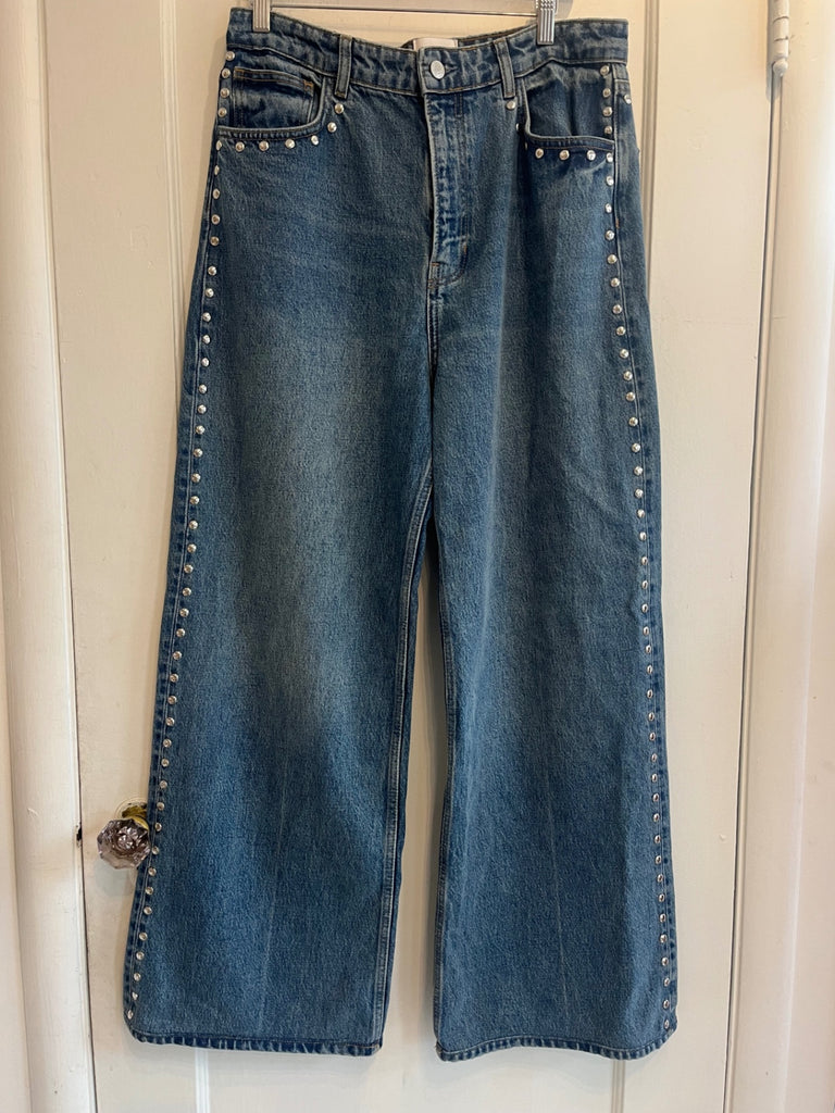 LOOP- Reformation Studded Wide Leg Jeans, Sz 30 (#456)