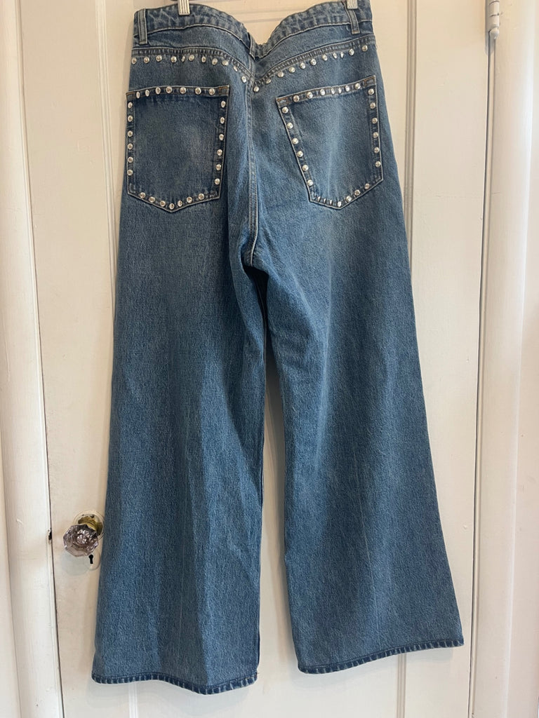 LOOP- Reformation Studded Wide Leg Jeans, Sz 30 (#456)