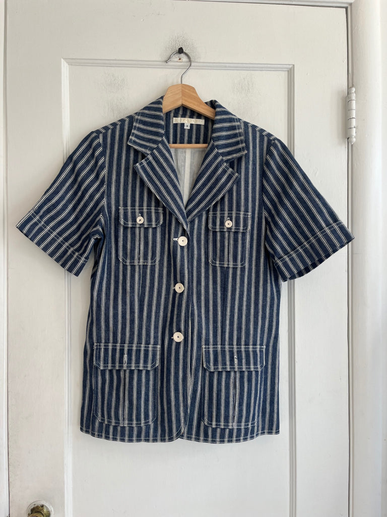 LOOP - Erica Tanov Short-Sleeve Striped Blazer, Sz 3 (#469)