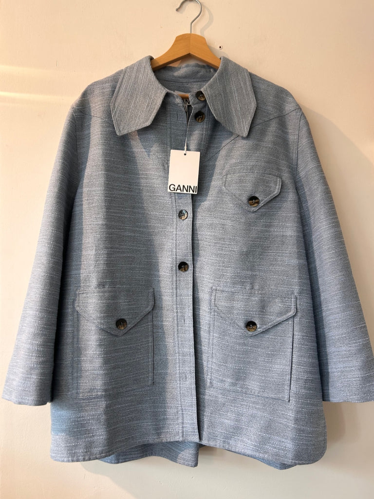 LOOP - Ganni Slub Linen Shirt Jacket in Heather, Sz 42, NEW! (#413)