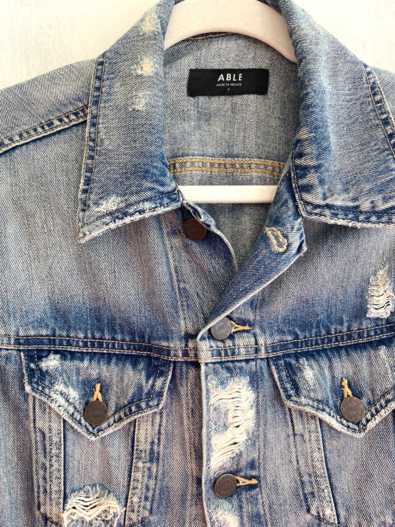 LOOP - Able Distressed Denim Jacket, Sz S (#287)