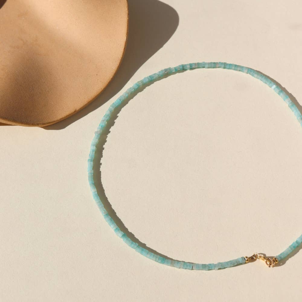 Token Jewelry - Anya Necklace | Beaded Amazonite Gemstone Jewelry : 16" / 14k Gold Fill