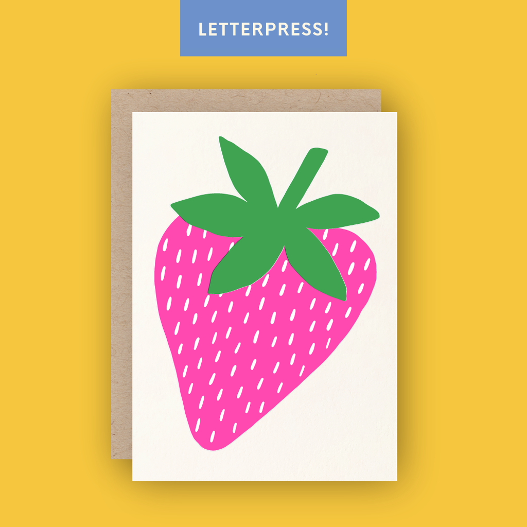 Half Pint Studio - Strawberry Letterpress Blank Greeting Card