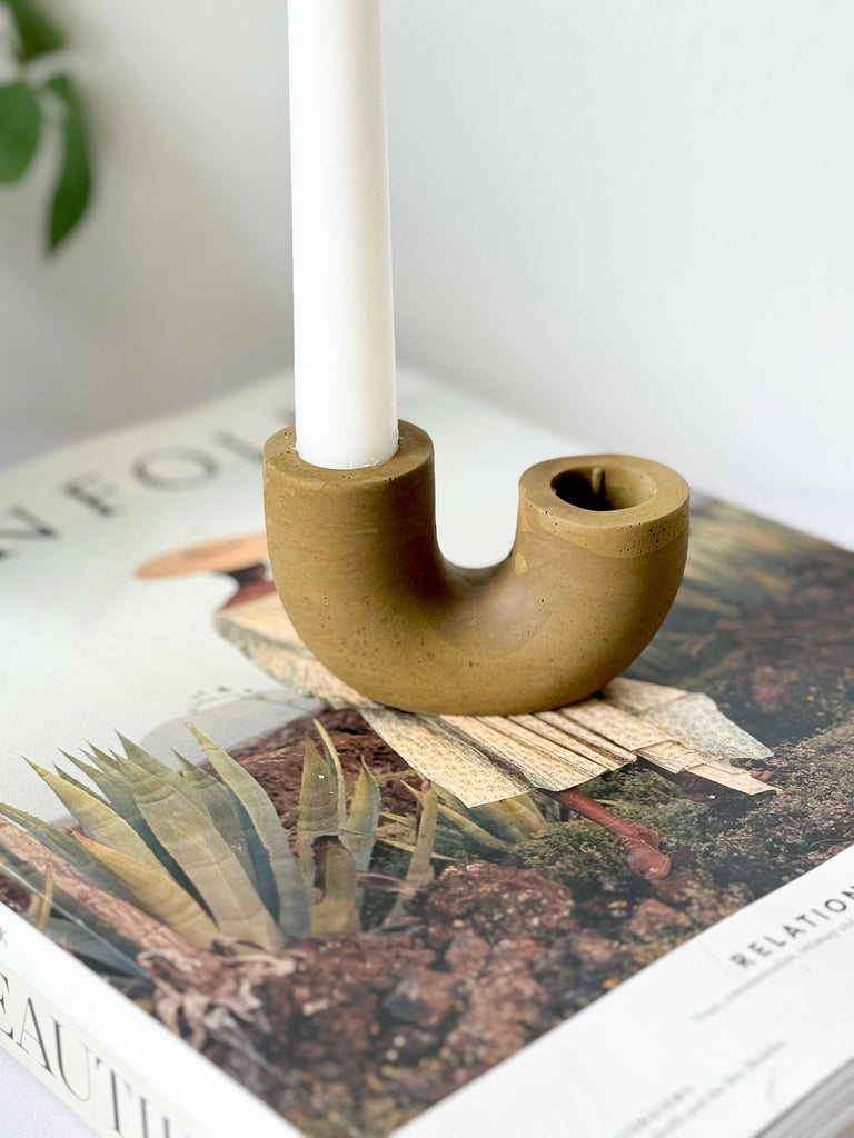 Sunday Nomad - Dya Double Taper Candle Holder : Saddle