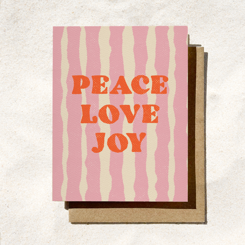 Daydream Prints - Peace Love Joy Pink Stripe Card | Seasonal Holiday Card | Pinkmas