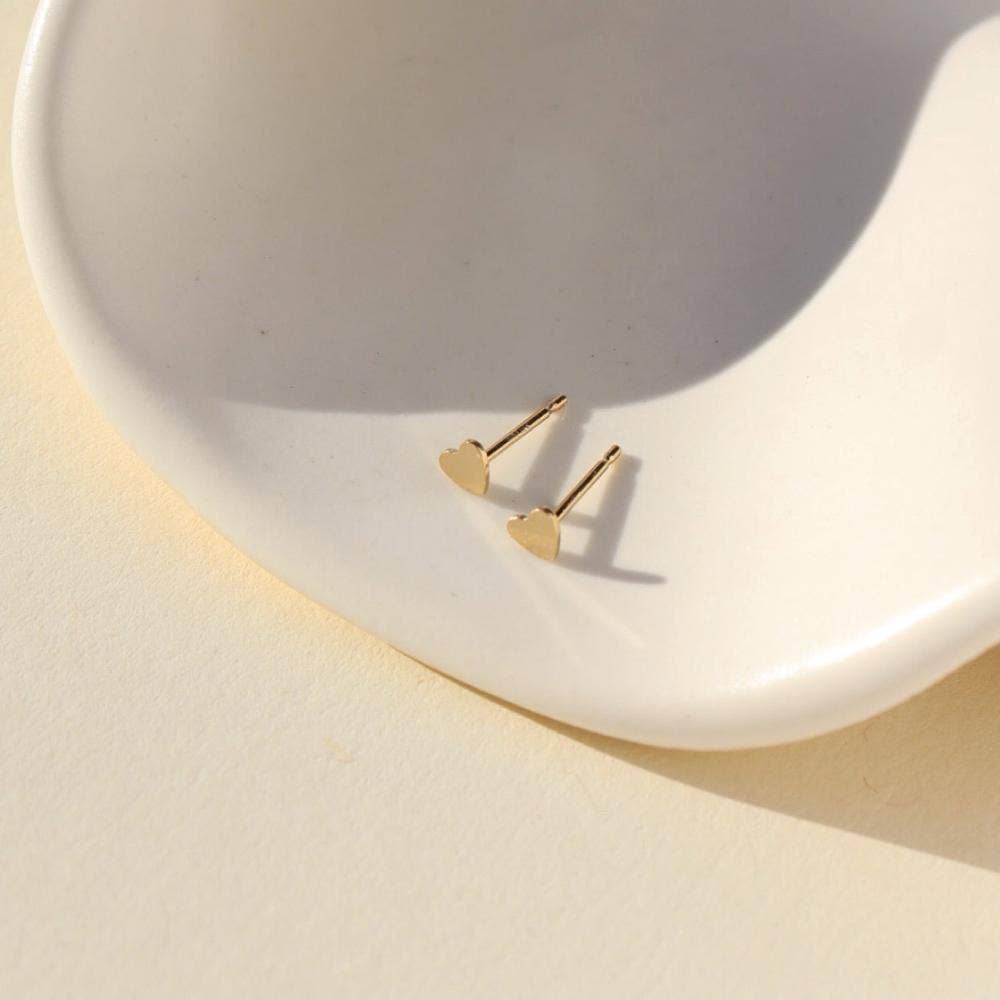 Token Jewelry - Tiny Heart Studs in 14k Gold Fill or Sterling Silver : 14k Gold Fill