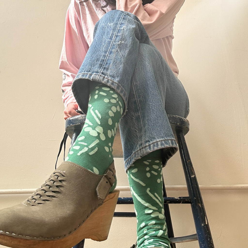 Jenny Pennywood - Crew Socks - Drape in Cactus & Mint