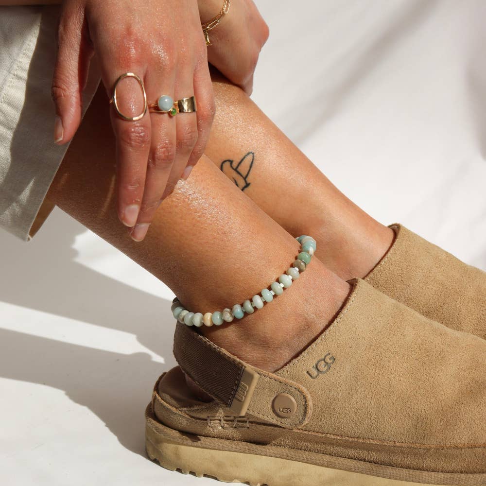 Token Jewelry - Saltwater Anklet | Beaded Amazonite Gemstone Jewelry : 14k Gold Fill / 8"