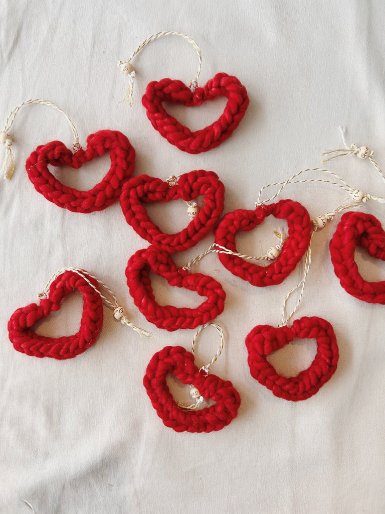 Quinn’s Lion - Hand Knit Heart Ornaments