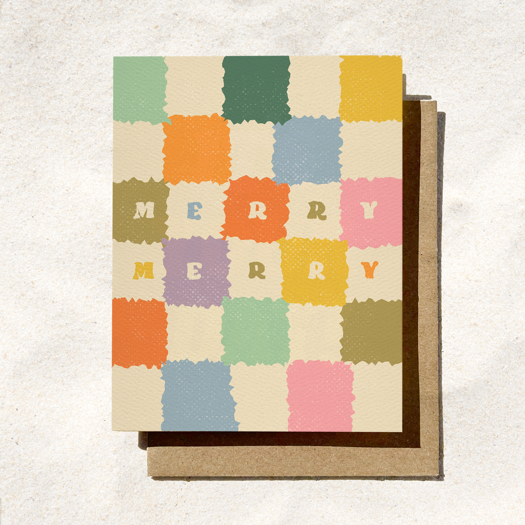 Daydream Prints - Merry Merry Christmas Card | Checker Holiday Card | Pinkmas