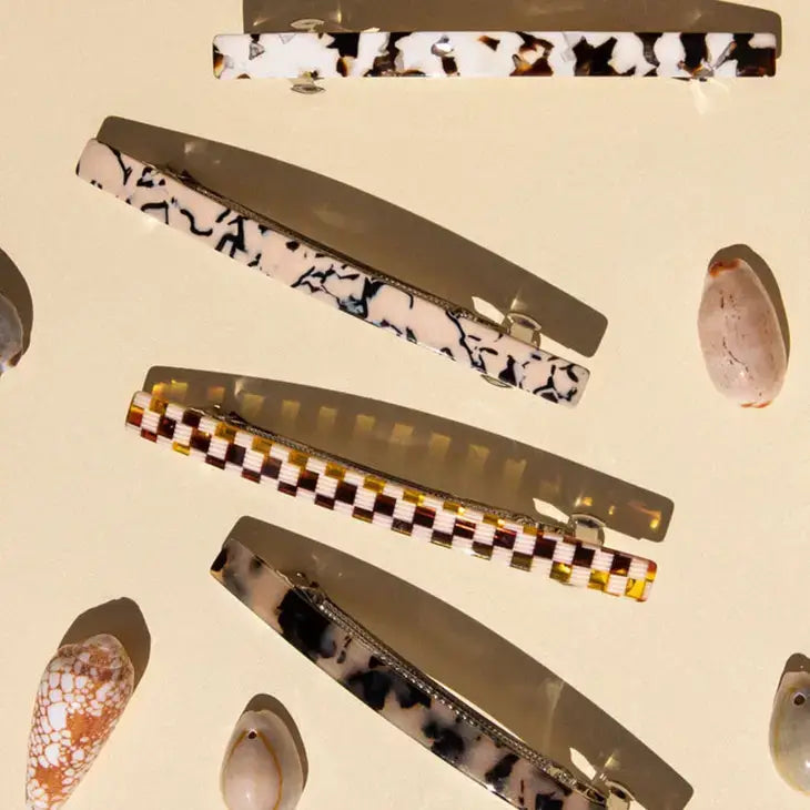 NAT + NOOR - Jela | Alligator Hair Clip | Hair Barrette | Assorted: Brown + Cream Checkered