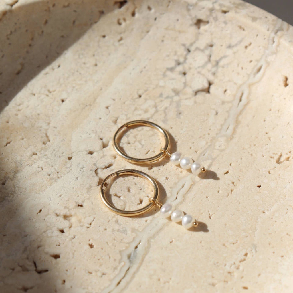 Token Jewelry - Petite Pearl Hoops: 14k Gold Fill