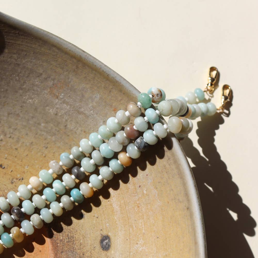Token Jewelry - Saltwater Anklet | Beaded Amazonite Gemstone Jewelry : 14k Gold Fill / 8"