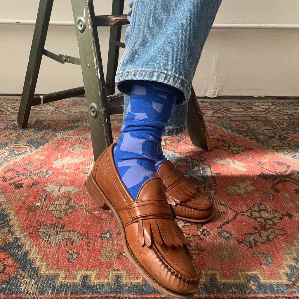 Jenny Pennywood - Crew Socks - Checks in Cobalt & Periwinkle