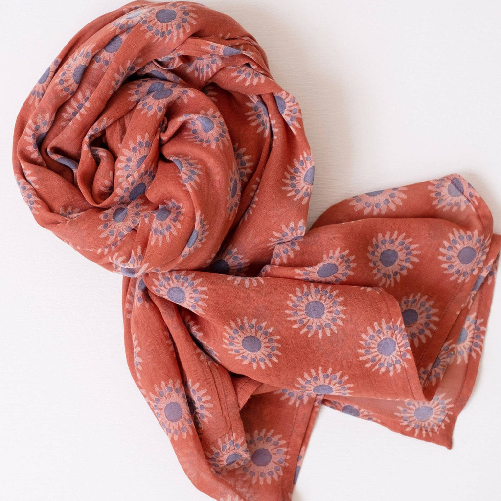 Graymarket Design - Sunflower Dark Terracotta Block Printed Scarf