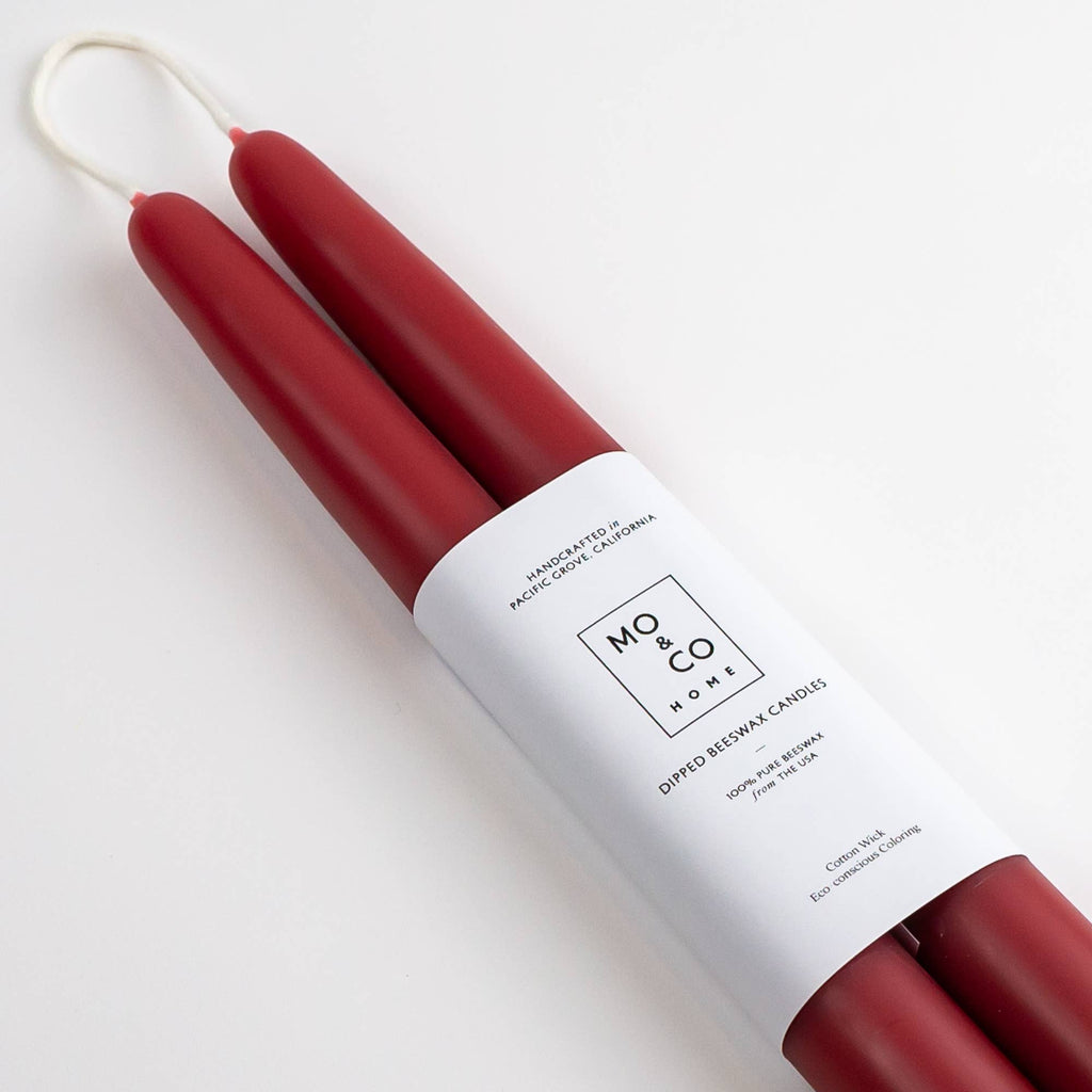 Mo&Co Home - 10" & 14" - 100% Beeswax Dipped Candles | Berry Red: 10 Inch
